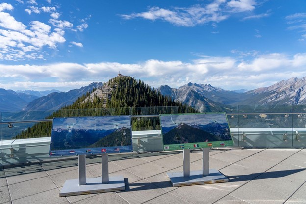 Banff Gondola station Sky Bistro observation deck at Banff National Park, Canadian Rockies in Alberta, Canada