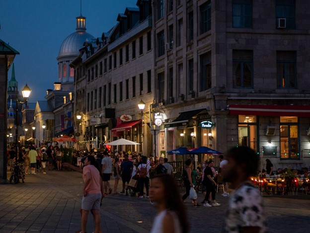 People walking in the Old Port of Montreal and Bonsecours Market