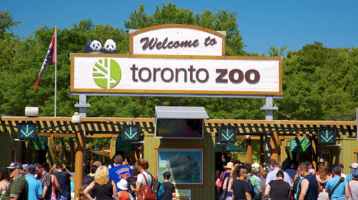 Visitors on a sunny day at the Toronto Zoo Entrance