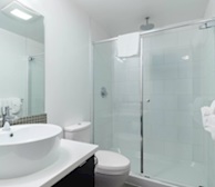 Bathroom walk in shower fully furnished apartment suite 702 Victoria