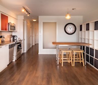 Open concept kitchen Union suite 406 furnished condo Victoria BC