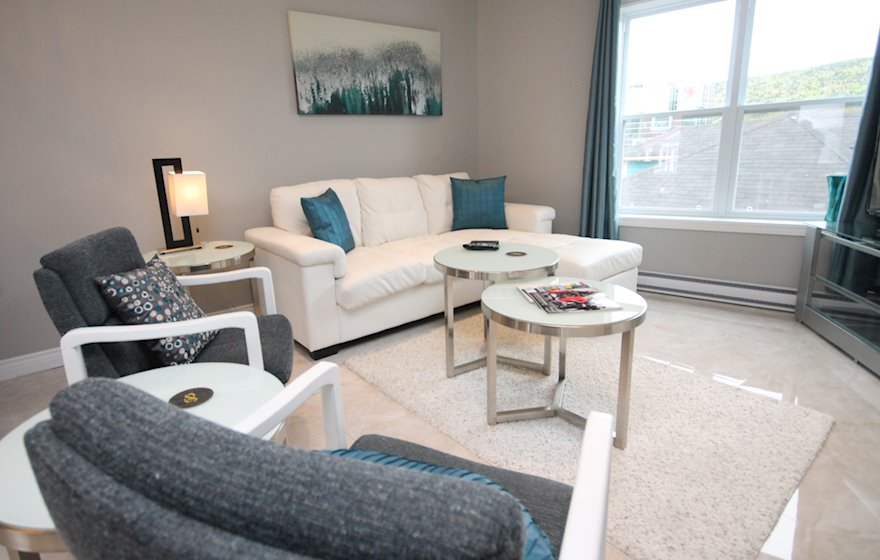 Living Room Free WiFi Fully Furnished Suite Queens Road Residence St. John's, NL