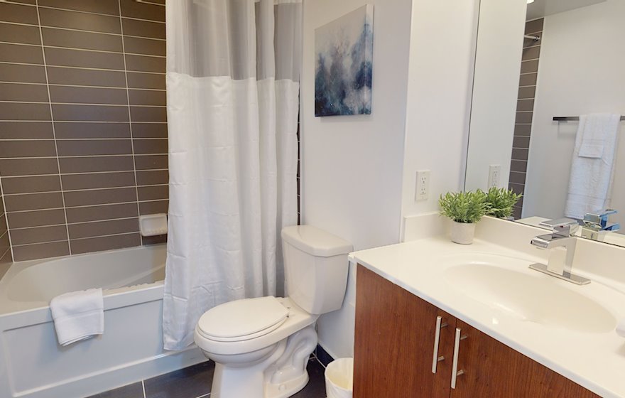 Principal Bathroom Soaker Tub Fully Furnished Apartment Suite Markham