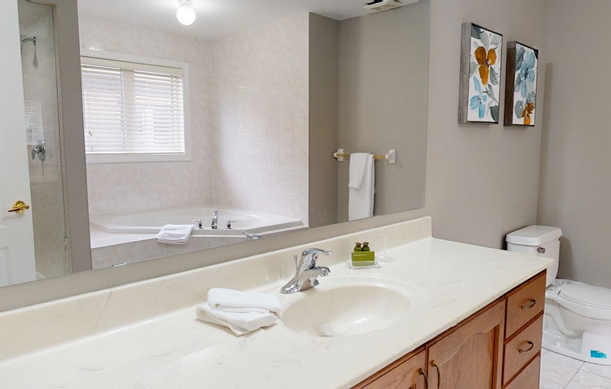 Principal Bathroom Walk In Shower Fully Furnished Apartment Suite Brampton