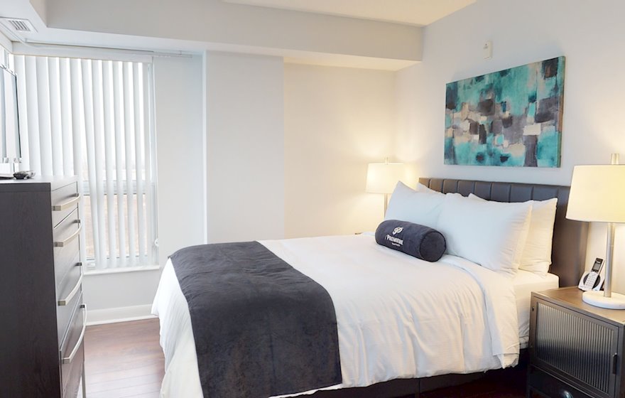 Principal Bedroom Queen Mattress Fully Furnished Apartment Suite Markham