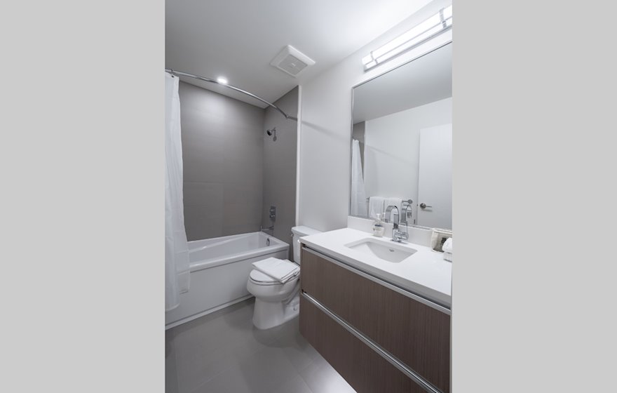Second Bathroom 3 Piece Fully Furnished Suite Victoria B&W
