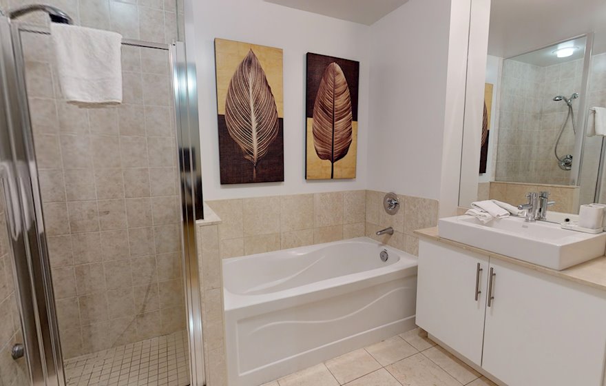 Master Bathroom Soaker Tub Fully Furnished Apartment Suite Toronto