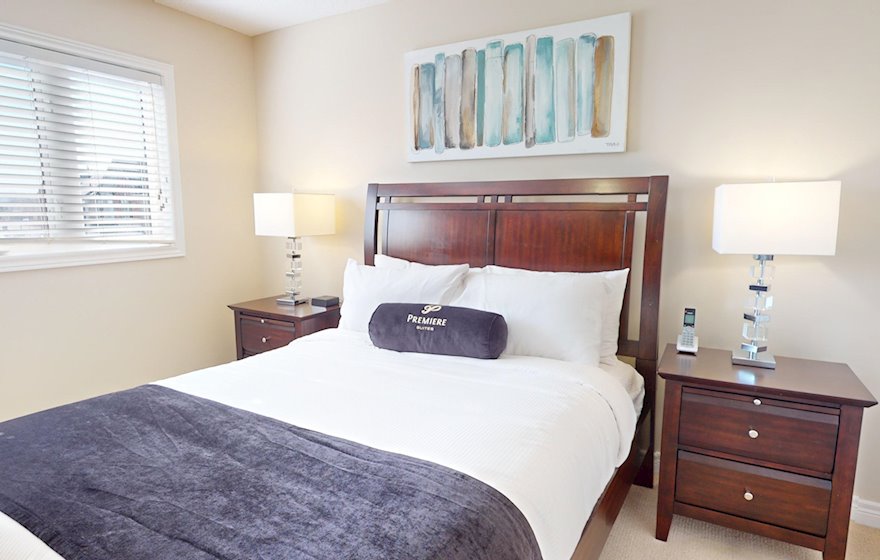 Principal Bedroom Queen Mattress Fully Furnished Apartment Suite Burlington