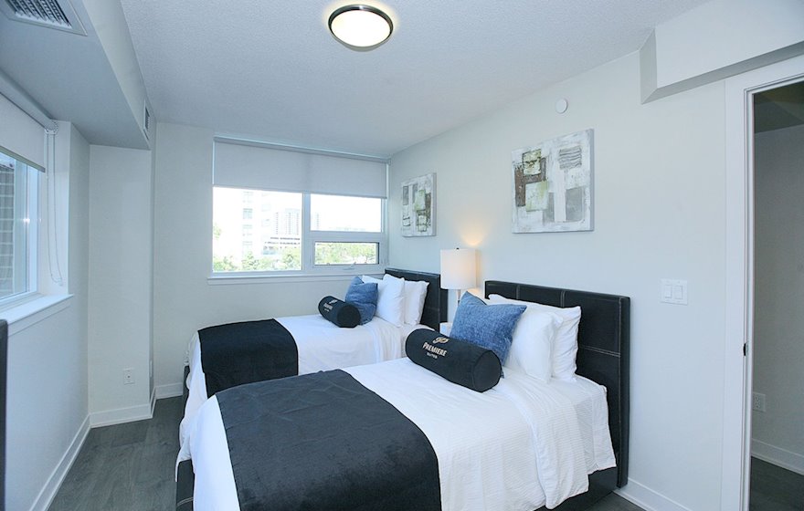 Third Bedroom Twin Mattresses Fully Furnished Apartment Suite North York