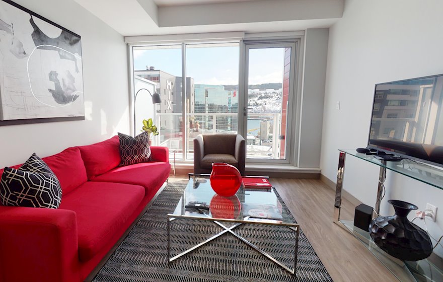 Living Room Free WiFi Fully Furnished Apartment Suite St. John’s Newfoundland