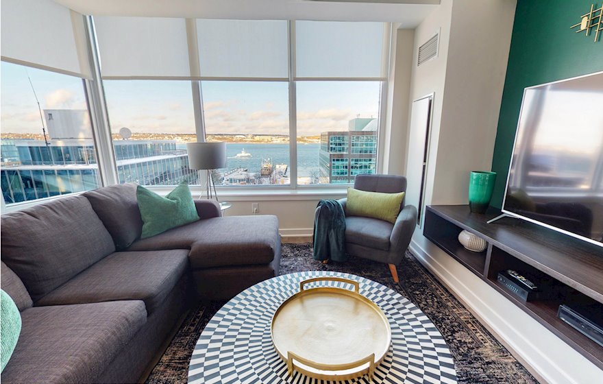 Living Room Free WiFi Fully Furnished Apartment Waterview Suite Halifax NS